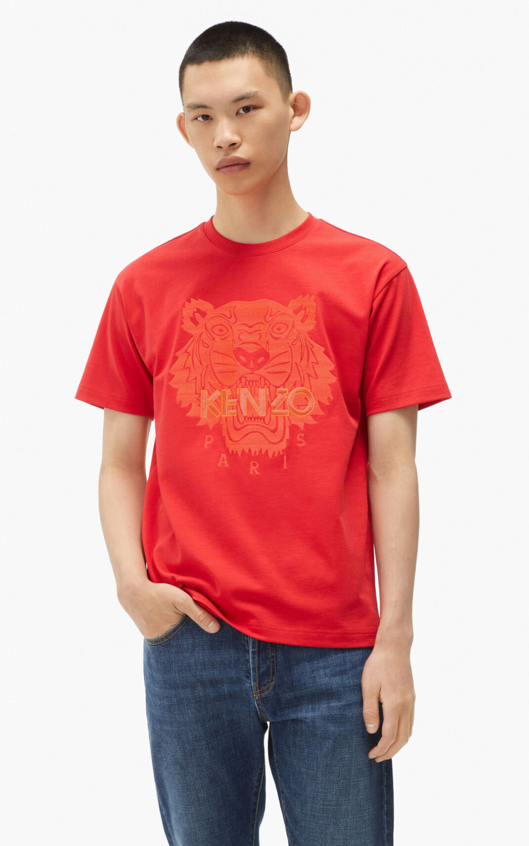 T Shirt Kenzo Homme Tiger loose fitting Rouge JMVCE-2843